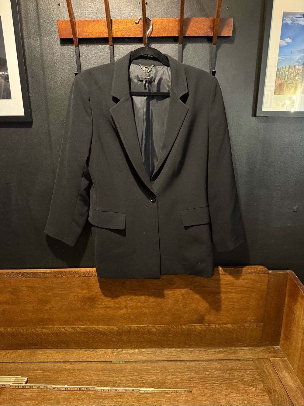Donna Karan Black Single-Button Men's Style Blazer